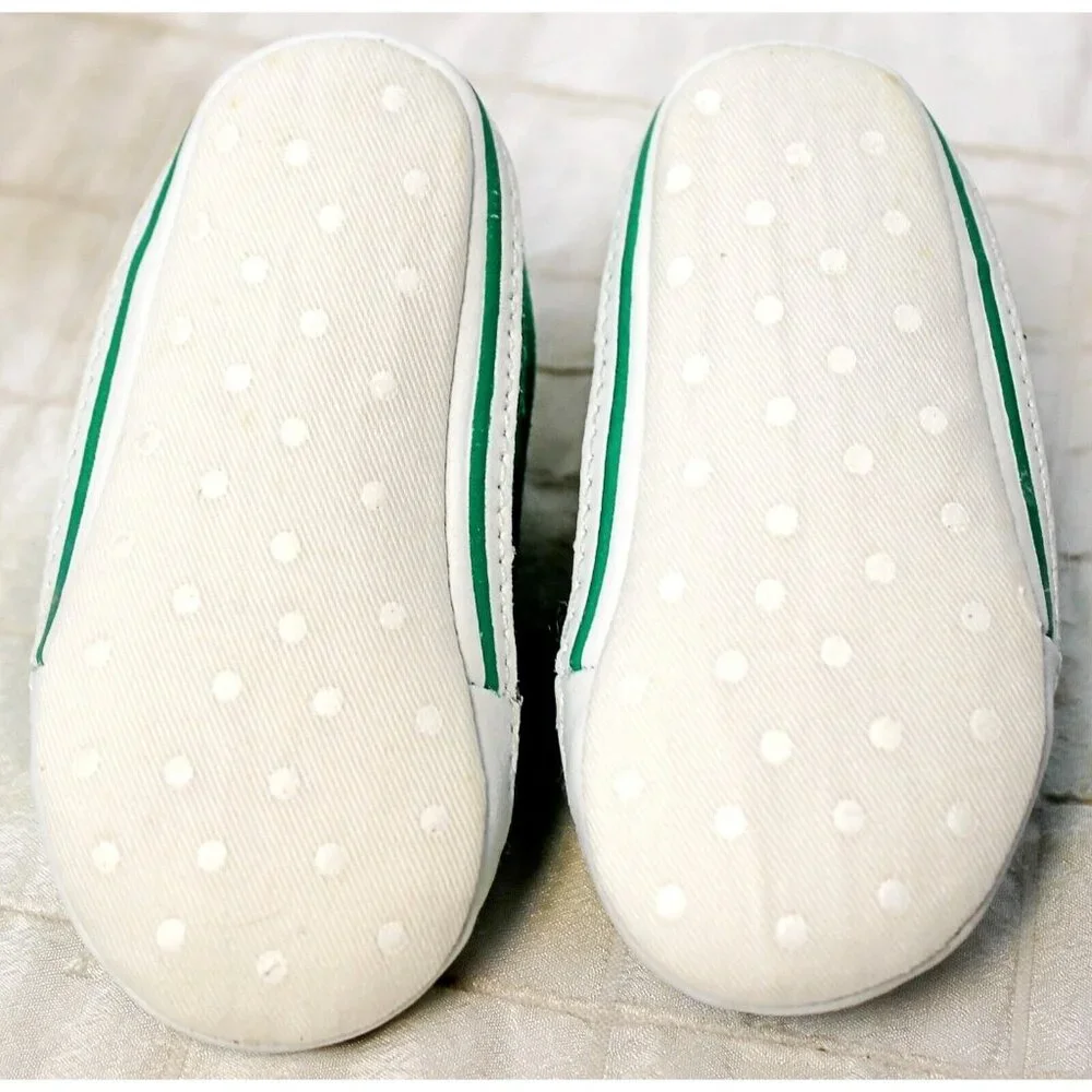 NEW Baby Gap Blue Crib Shoes Sz 3 Green Canvas Leather Classic American Hi Tops